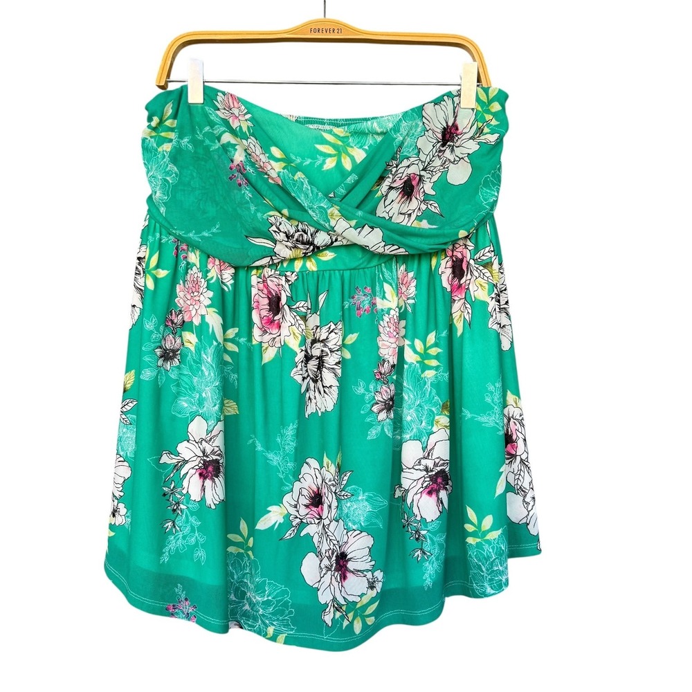 Torrid Dress Womens 1X Green Floral Strapless Top Summer Beach Smocked Non Slip